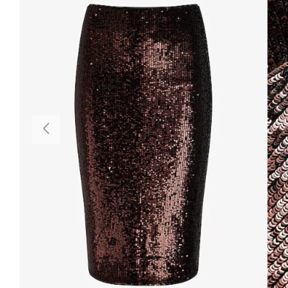 EXPRESS High Waisted Sequin Midi Pencil Skirt XS Bronze NWT - Picture 2 of 8